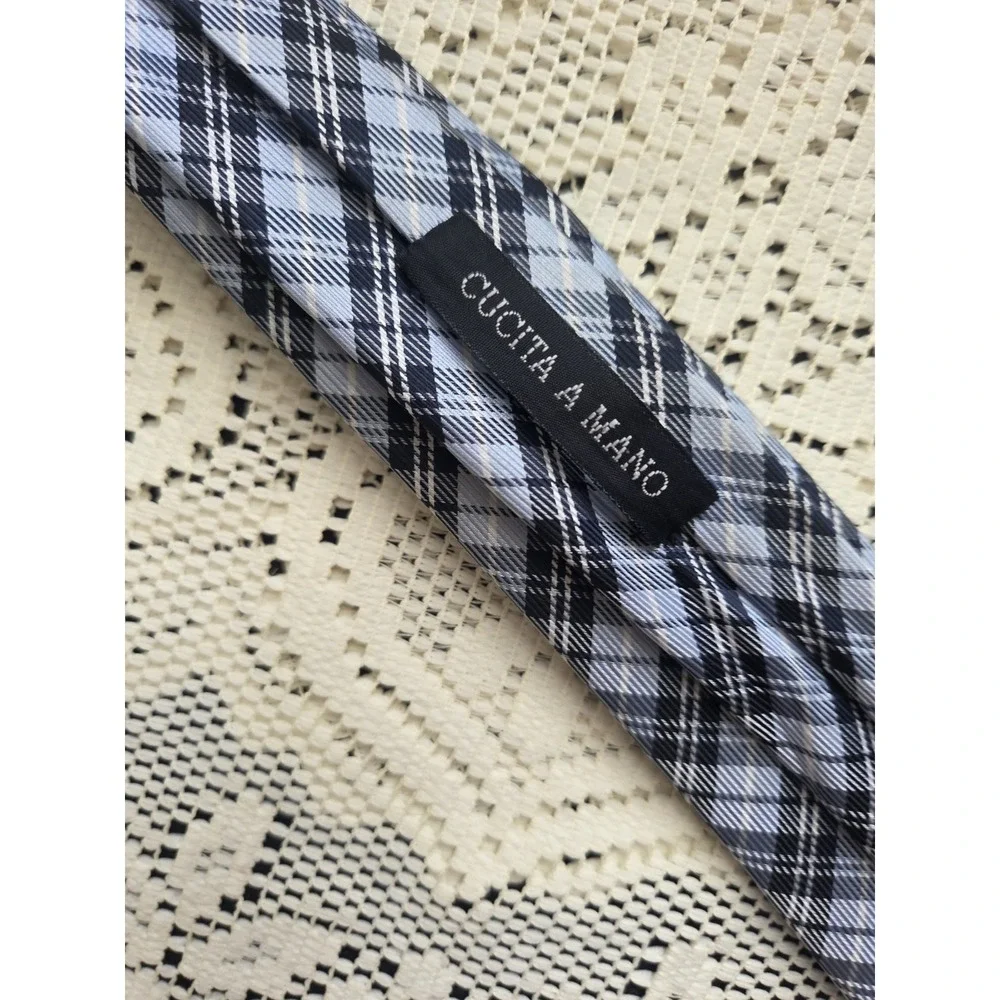 Giorgio Mariani Silk Tie,  Blue and White Plaid Pattern, Made in Italy Designer